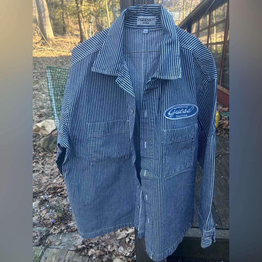 Vintage Guess Railroad Stripe Workwear Jacket with Logo Patch